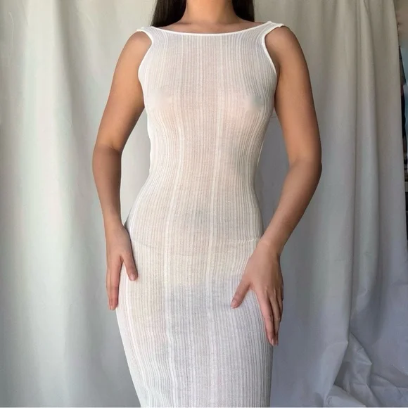 I.AM.GIA White Sheer Coverup Backless Dress - Picture 4 of 4